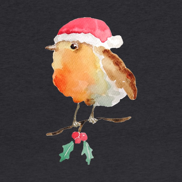 Robin Christmas bird watercolor by colorandcolor